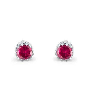 Wedding Engagement Bridal Stud Earrings Round Simulated Ruby CZ 925 Sterling Silver